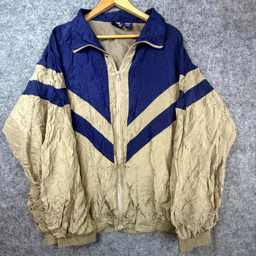 Vintage John Blair Windbreaker Jacket Mens XL Brown Blue Silk 90s Streetwear Y2K